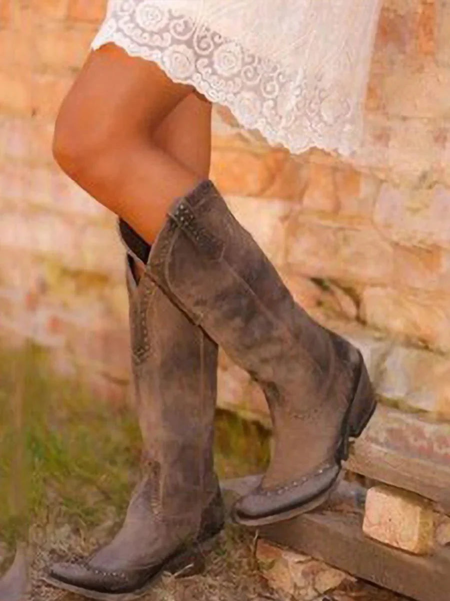 Emily1 | Cowboy Boots, Knee High Boots, Western Boots, Women, Studded, Low Heel, Cowgirl, Rivet,