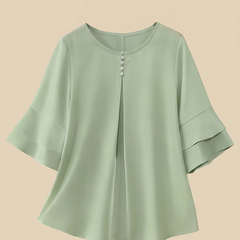 Sophia button-front women's top by Christine Brewer featuring a stylish design, shown in a close-up of the front view.