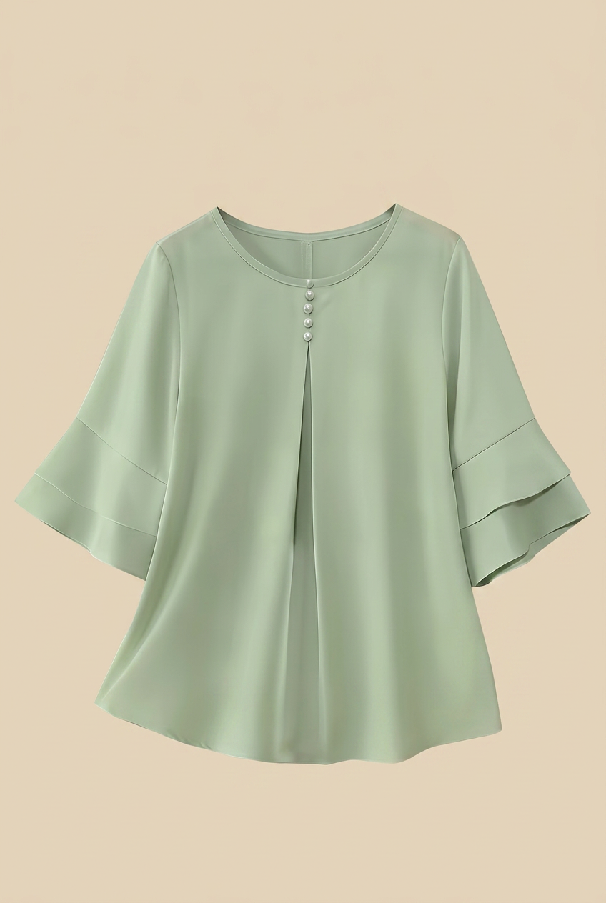 Sophia button-front women's top by Christine Brewer featuring a stylish design, shown in a close-up of the front view.