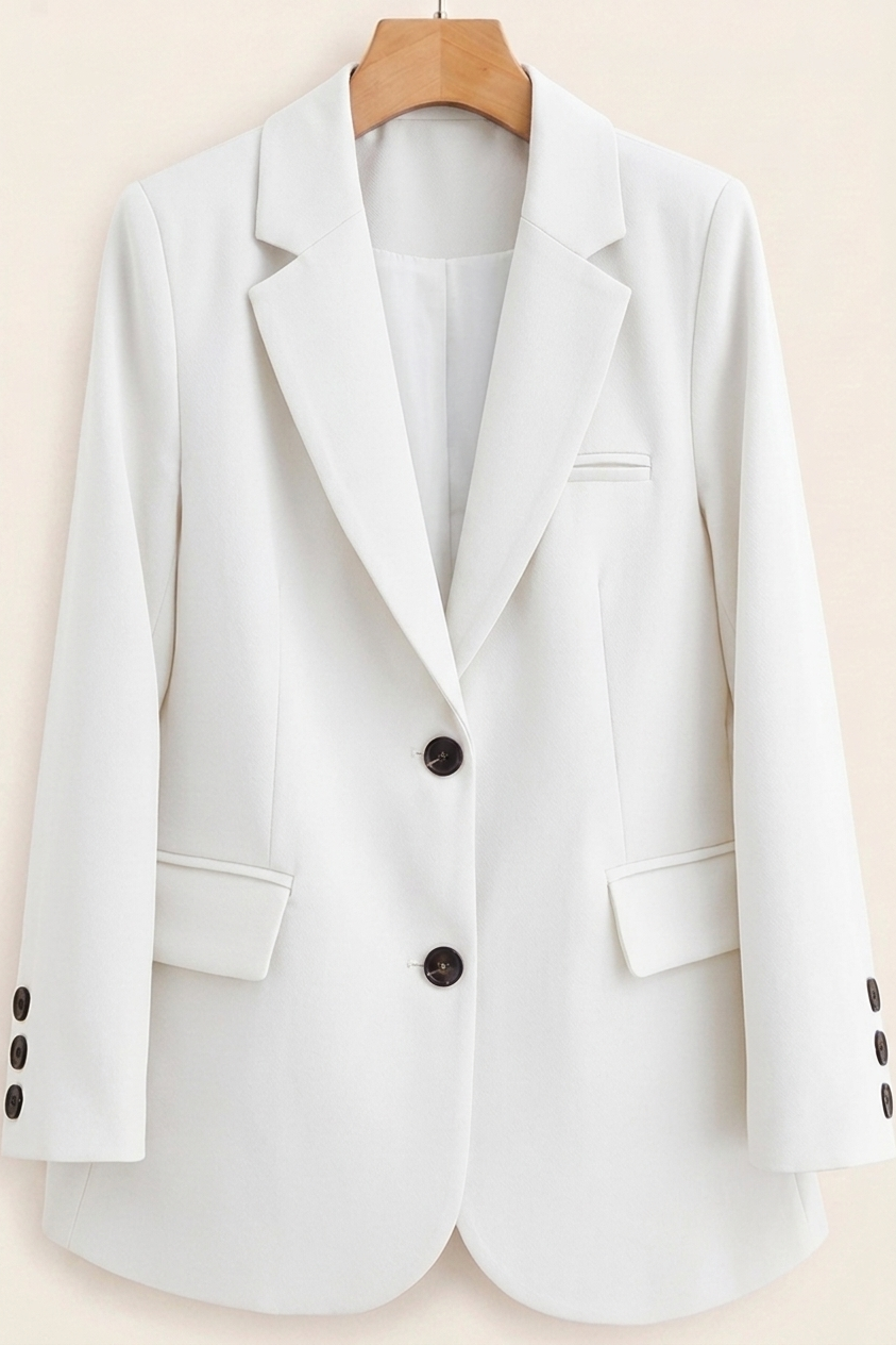 Tailored women's blazer by Christine Brewer featuring a classic fit and structured design, shown in a neutral color.