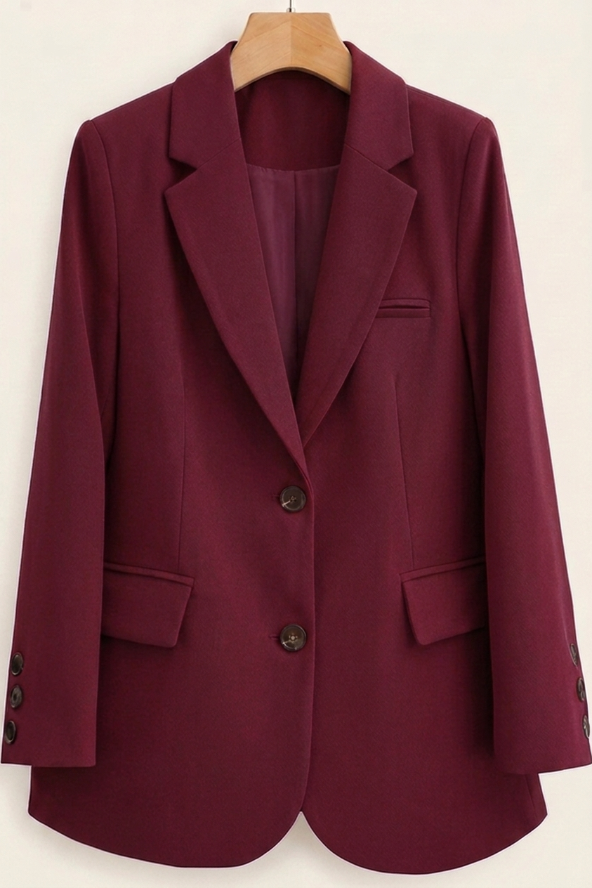 Tailored women's Alice blazer by Christine Brewer, featuring a fitted design in classic fabric, shown on a hanger.