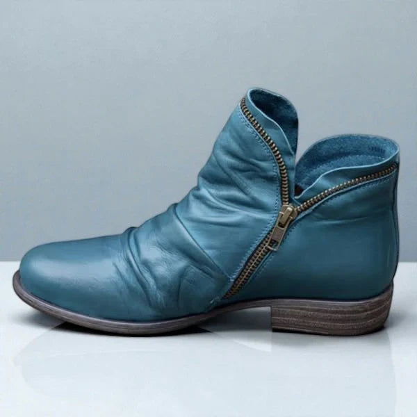 Lottie | Ankle Boots Booties Women Winter Side Zip Ruched Almond Toe Block Heel Low