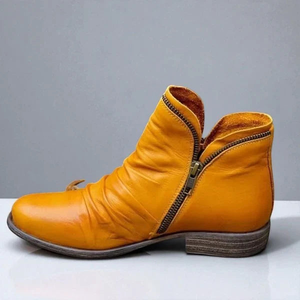 Lottie | Ankle Boots Booties Women Winter Side Zip Ruched Almond Toe Block Heel Low