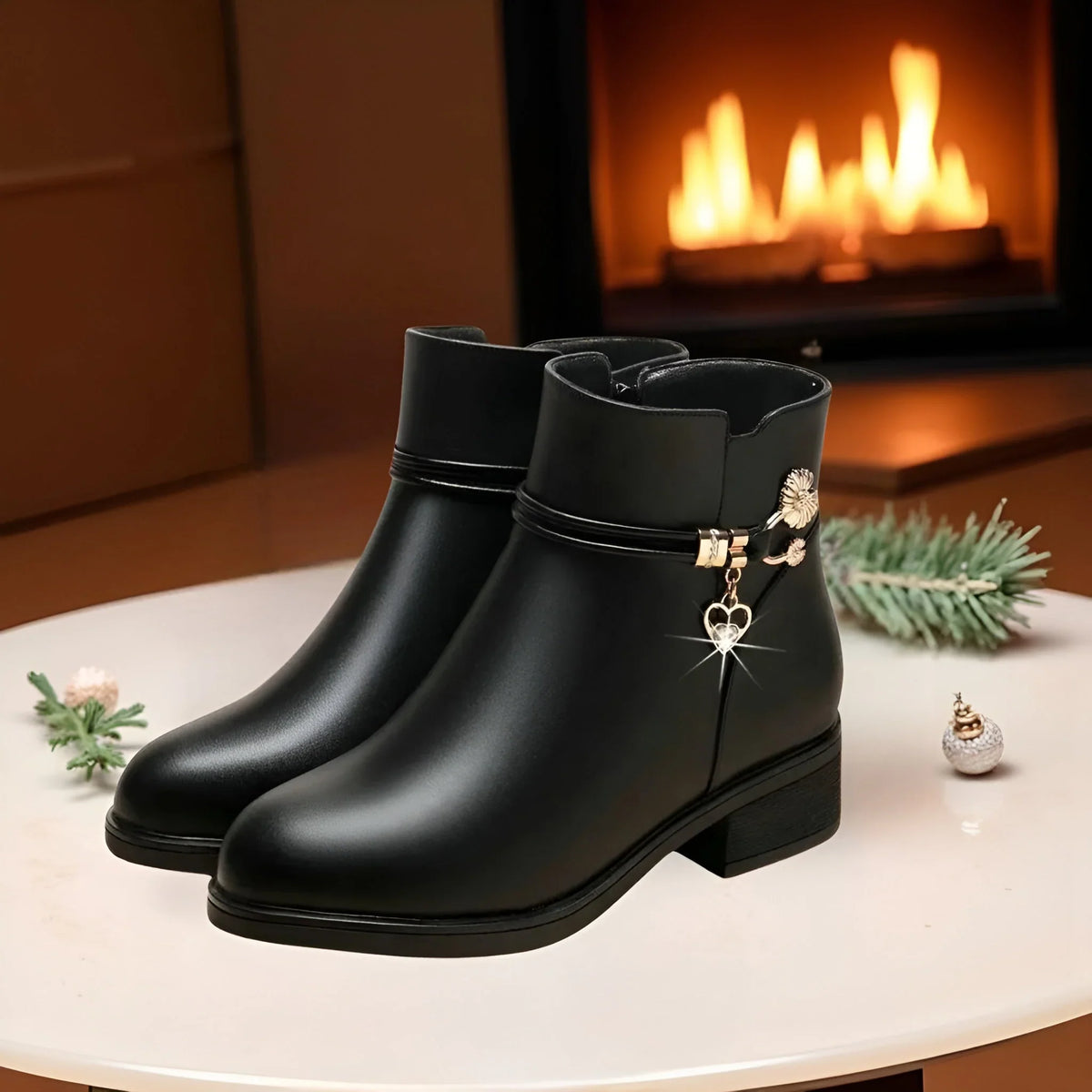 Tessa | Ankle Boots Booties Women Winter Fall Side Zip Zip Up Black Gold Hardware
