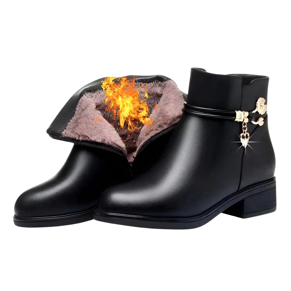 Tessa | Ankle Boots Booties Women Winter Fall Side Zip Zip Up Black Gold Hardware