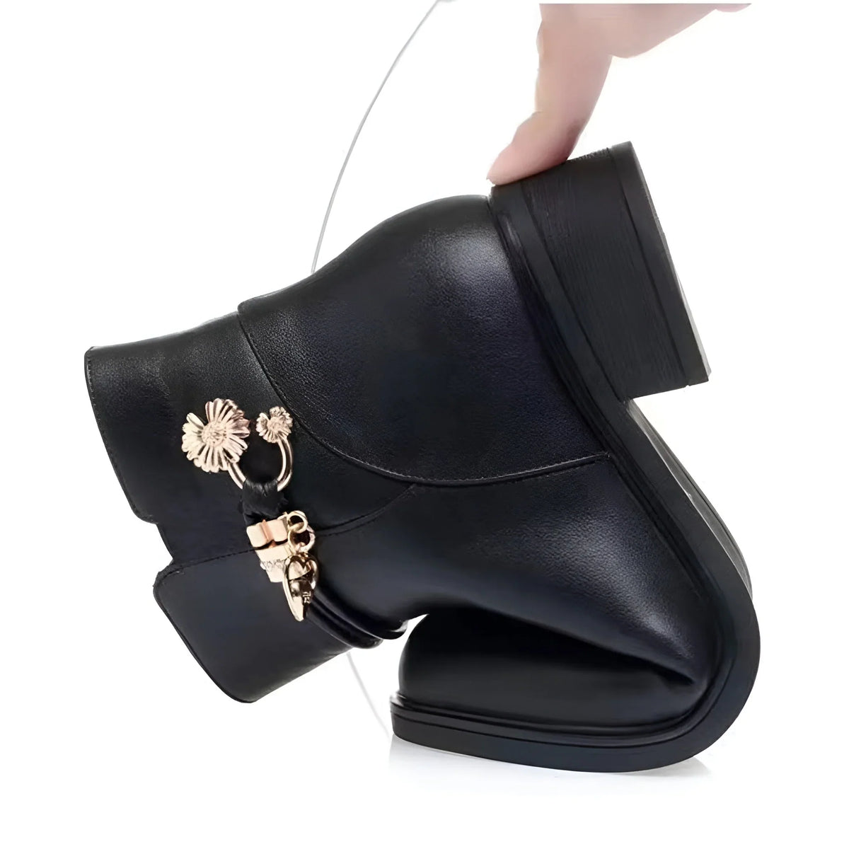 Tessa | Ankle Boots Booties Women Winter Fall Side Zip Zip Up Black Gold Hardware