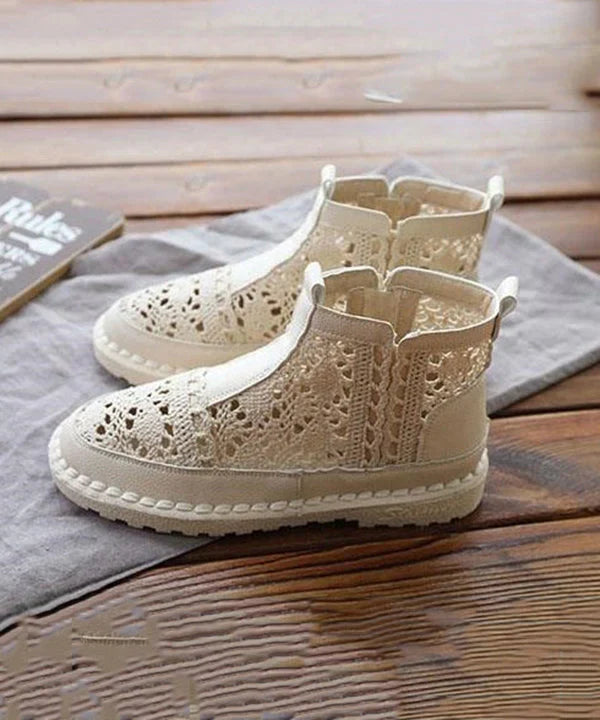 Juniper | Ankle Boots Booties Women Slip On Lace Cutout Breathable Rubber Sole Flat Spring