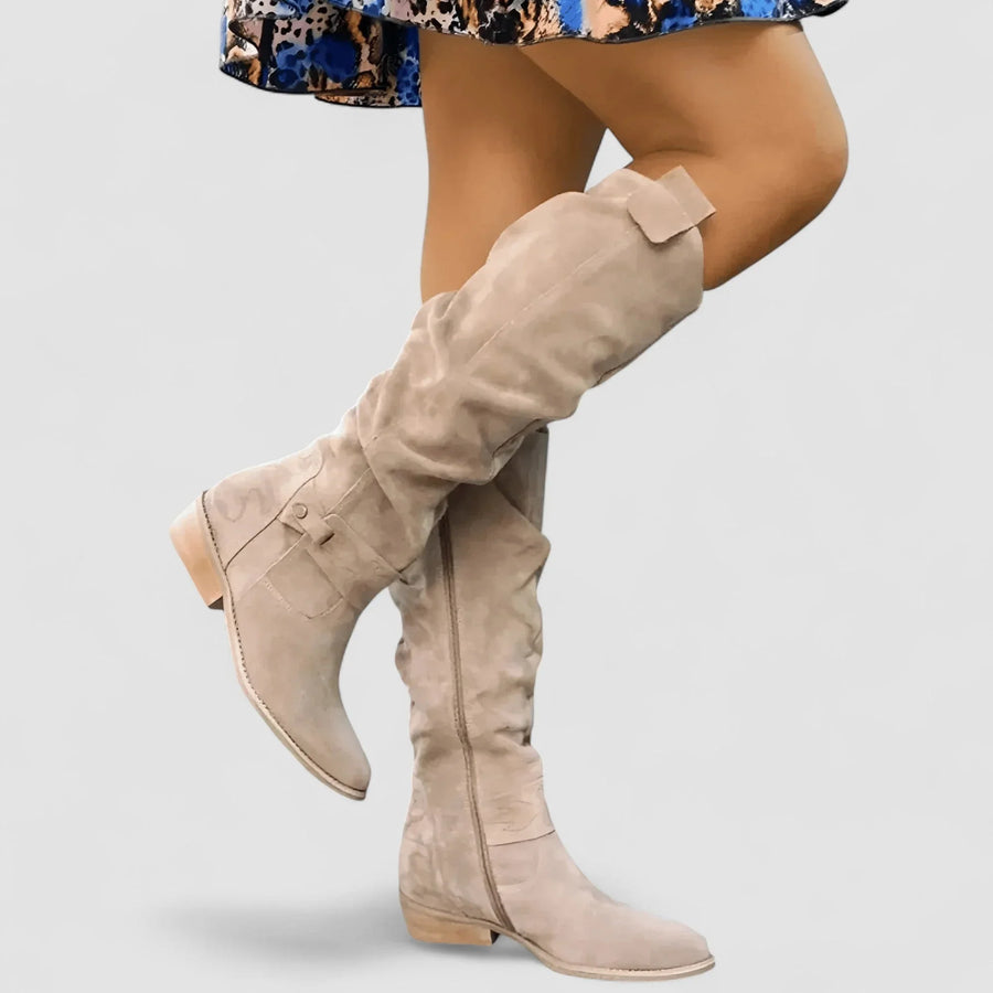 Elin | Knee High Boots Tall Boots Women Winter Side Zip Slouchy Round Toe Low
