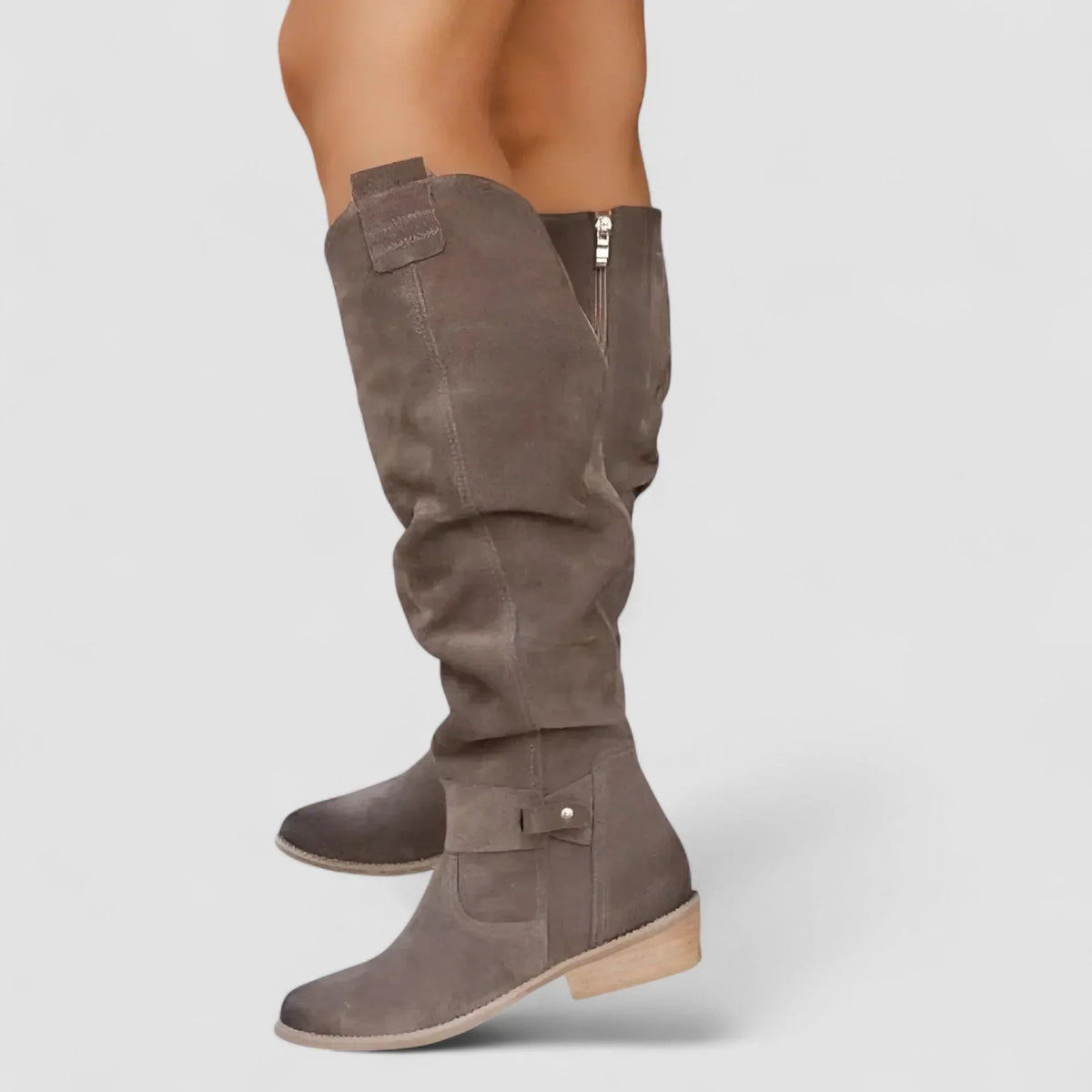 Elin | Knee High Boots Tall Boots Women Winter Side Zip Slouchy Round Toe Low