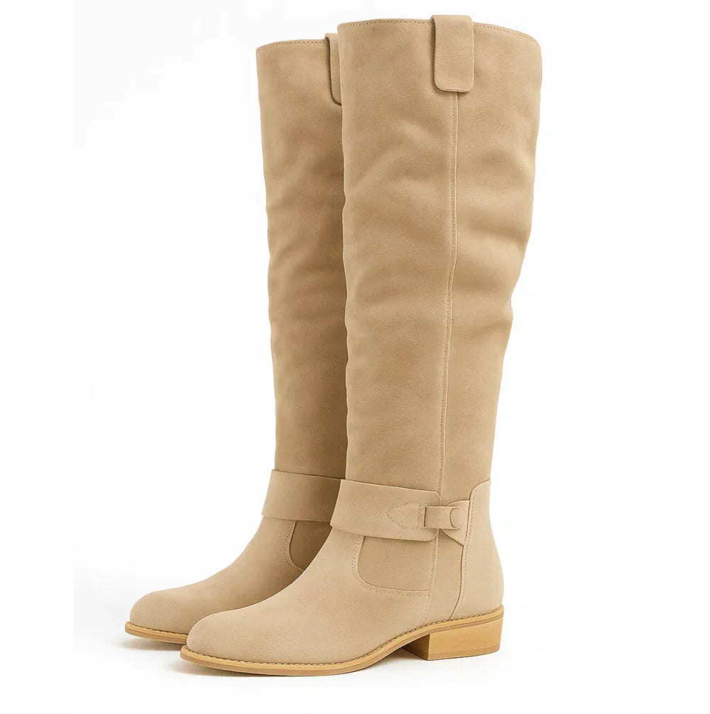 Elin | Knee High Boots Tall Boots Women Winter Side Zip Slouchy Round Toe Low