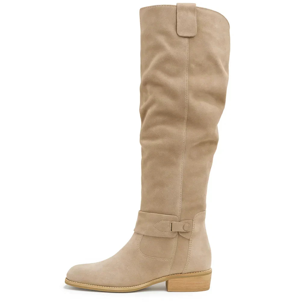 Elin | Knee High Boots Tall Boots Women Winter Side Zip Slouchy Round Toe Low