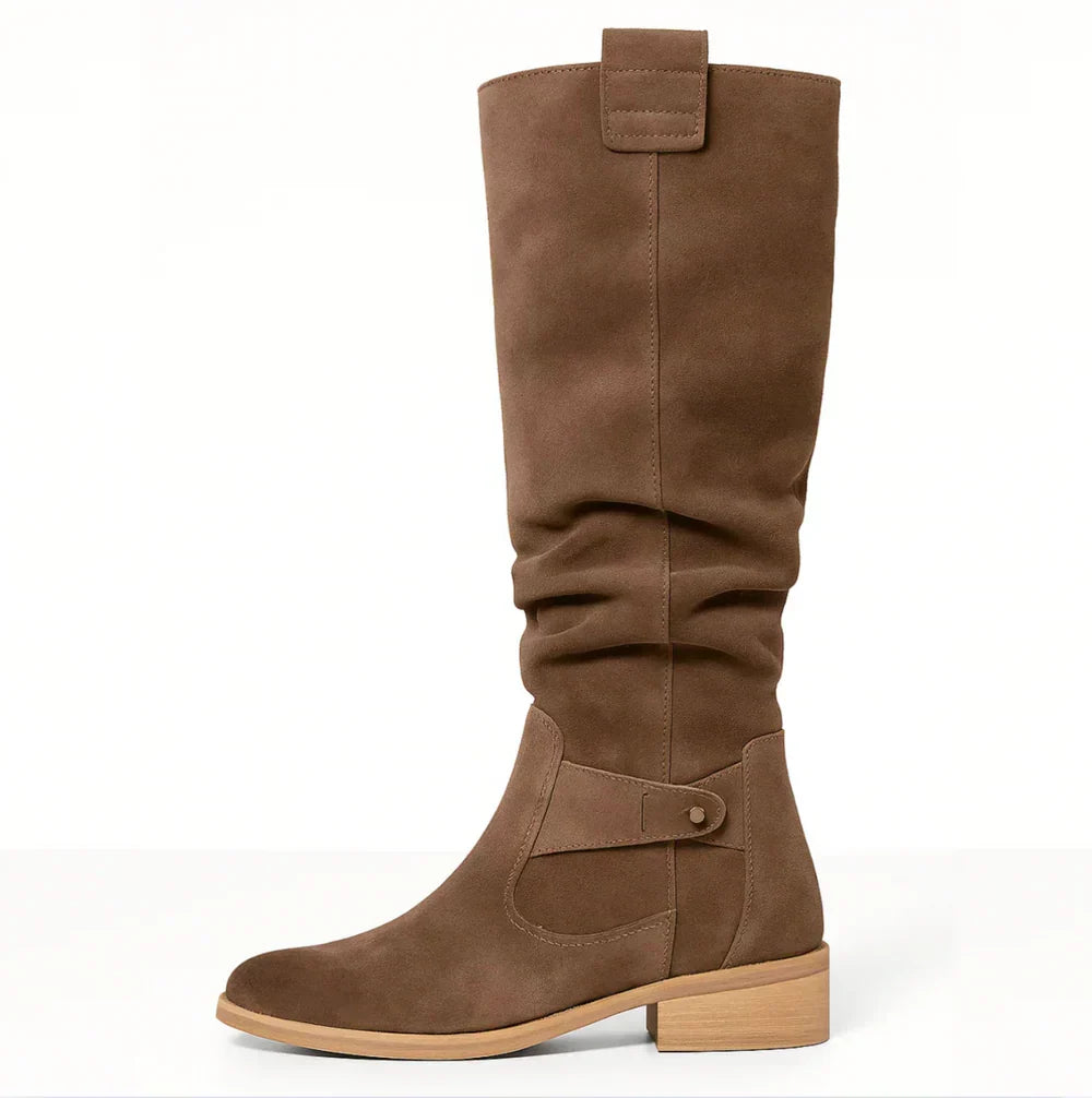 Elin | Knee High Boots Tall Boots Women Winter Side Zip Slouchy Round Toe Low