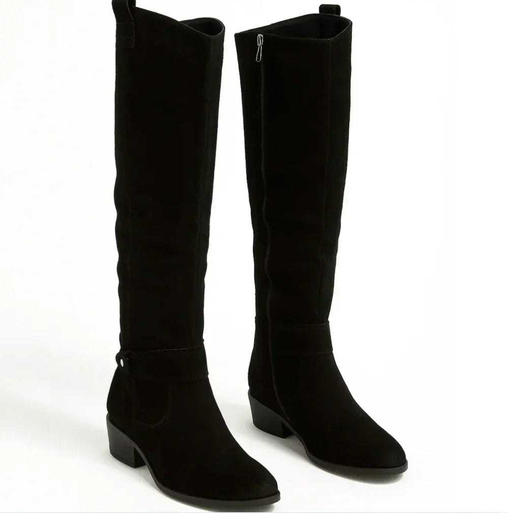 Elin | Knee High Boots Tall Boots Women Winter Side Zip Slouchy Round Toe Low