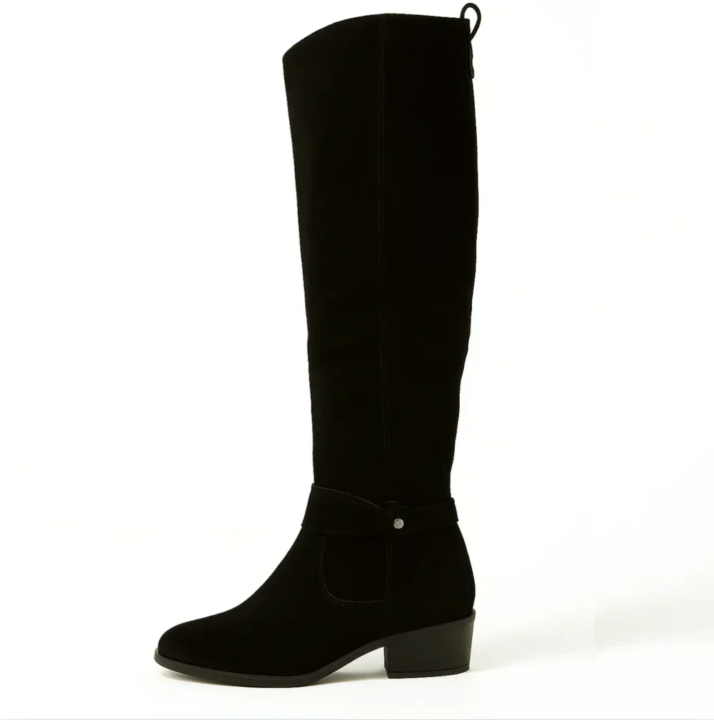 Elin | Knee High Boots Tall Boots Women Winter Side Zip Slouchy Round Toe Low