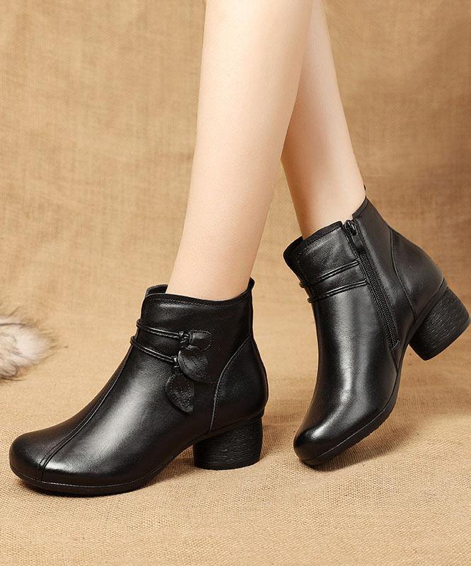 Leona | Ankle Boots Booties Women Winter Fall Leather Side Zip Chunky Heel Block Heel