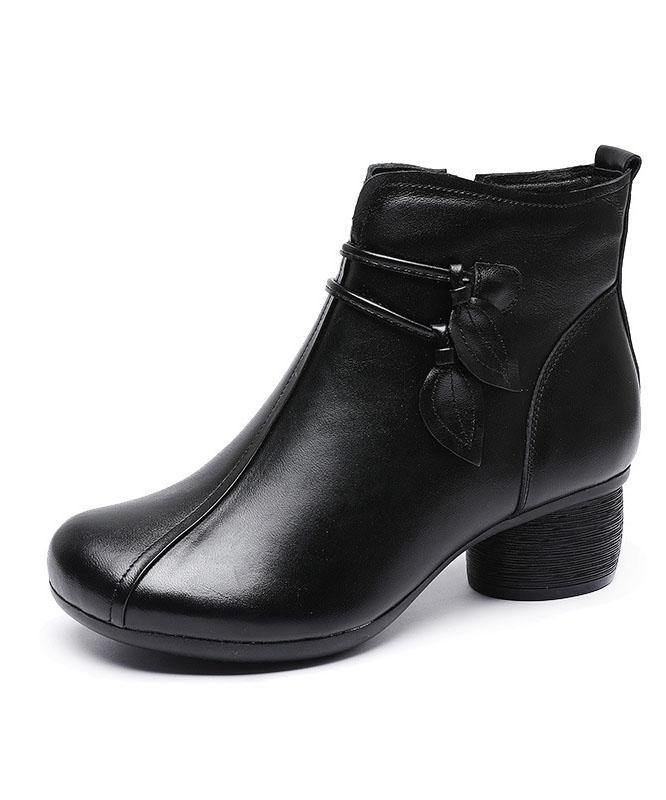 Leona | Ankle Boots Booties Women Winter Fall Leather Side Zip Chunky Heel Block Heel