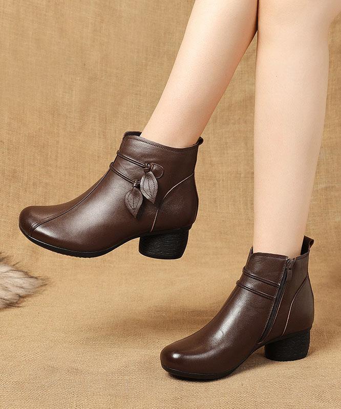 Leona | Ankle Boots Booties Women Winter Fall Leather Side Zip Chunky Heel Block Heel