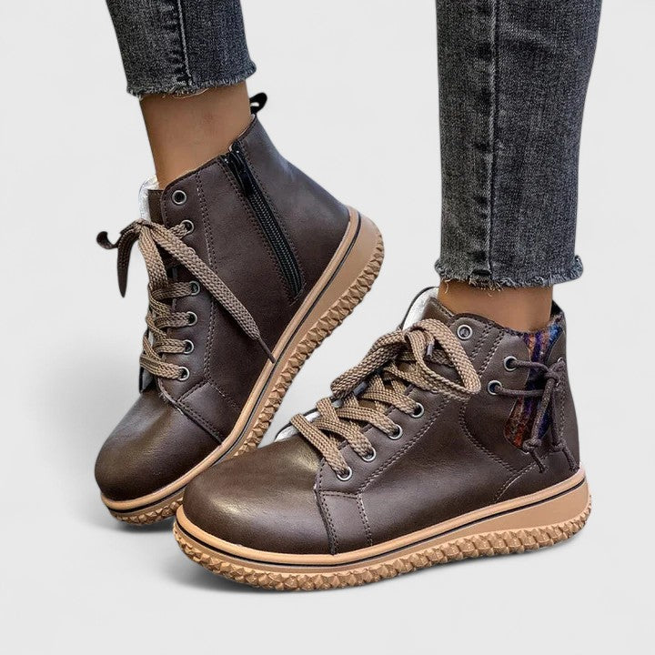 Nyrah | Ankle Boots Booties Women Winter Fall Lace Up Side Zip Knit Cuff Warm