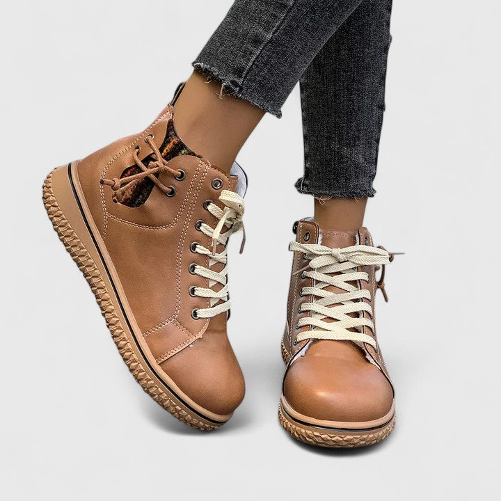 Nyrah | Ankle Boots Booties Women Winter Fall Lace Up Side Zip Knit Cuff Warm