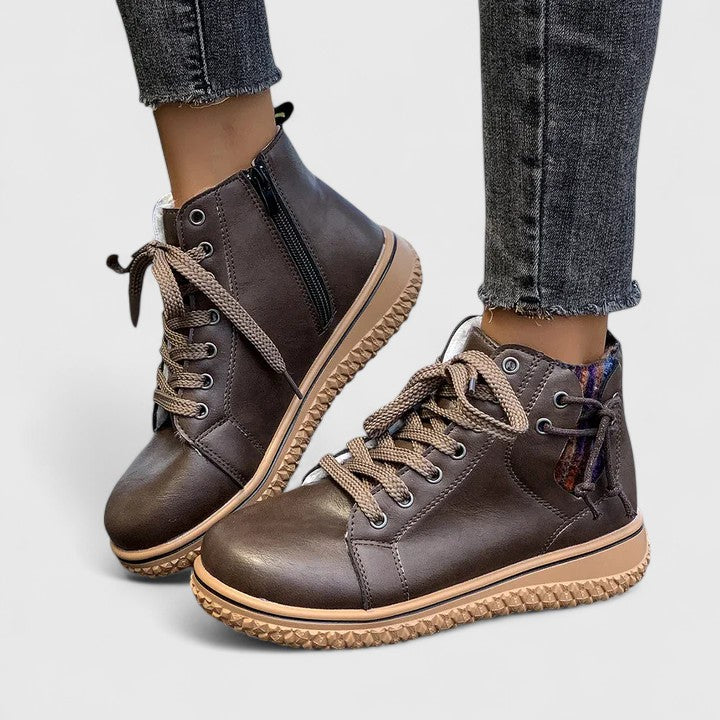 Nyrah | Ankle Boots Booties Women Winter Fall Lace Up Side Zip Knit Cuff Warm