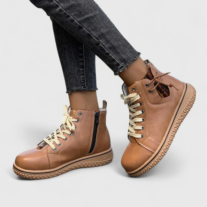Nyrah | Ankle Boots Booties Women Winter Fall Lace Up Side Zip Knit Cuff Warm