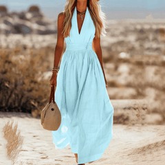 Sleeveless cotton maxi dress for women by Christine Brewer, flowing design with a relaxed fit and lightweight fabric.
