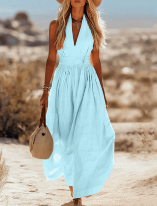 Sleeveless cotton maxi dress for women by Christine Brewer, flowing design with a relaxed fit and lightweight fabric.