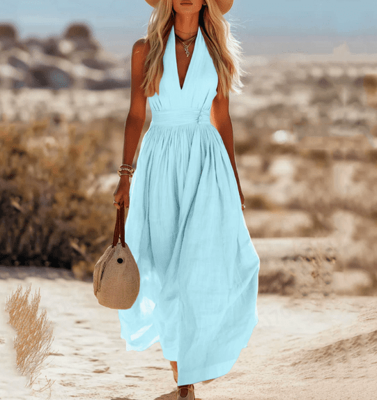 Sleeveless cotton maxi dress for women by Christine Brewer, flowing design with a relaxed fit and lightweight fabric.
