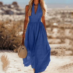 Sleeveless cotton maxi dress for women by Christine Brewer, flowy design with a relaxed fit and casual style.