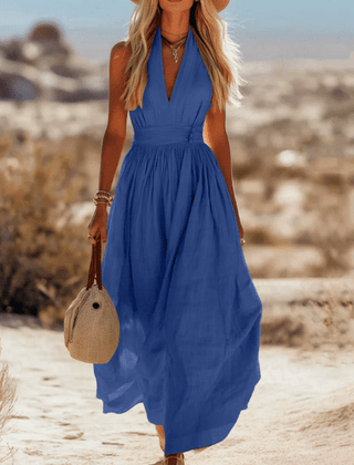 Sleeveless cotton maxi dress for women by Christine Brewer, flowy design with a relaxed fit and casual style.