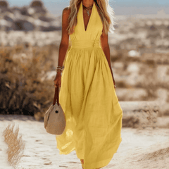 Elegant sleeveless cotton maxi dress for women by Christine Brewer, featuring a flowing design and comfortable fit.