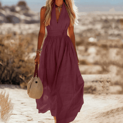 Sleeveless cotton maxi dress for women by Christine Brewer, flowing long dress with a relaxed fit and lightweight fabric.