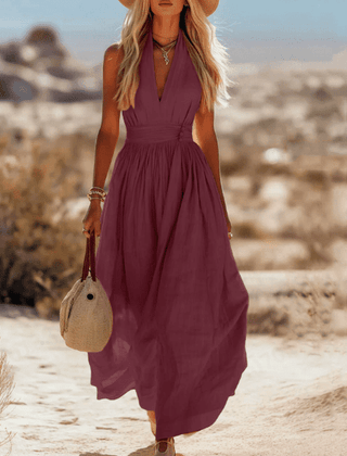 Sleeveless cotton maxi dress for women by Christine Brewer, flowing long dress with a relaxed fit and lightweight fabric.