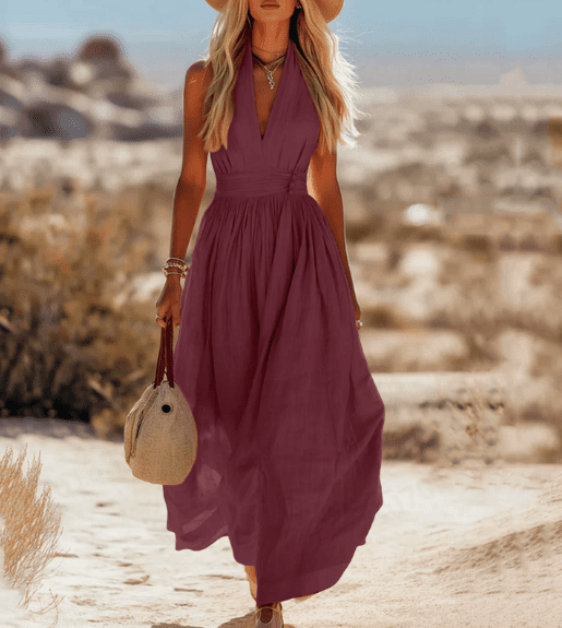 Sleeveless cotton maxi dress for women by Christine Brewer, flowing long dress with a relaxed fit and lightweight fabric.