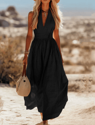 Sleeveless cotton maxi dress for women by Christine Brewer, featuring a flowing design and lightweight fabric for summer wear.