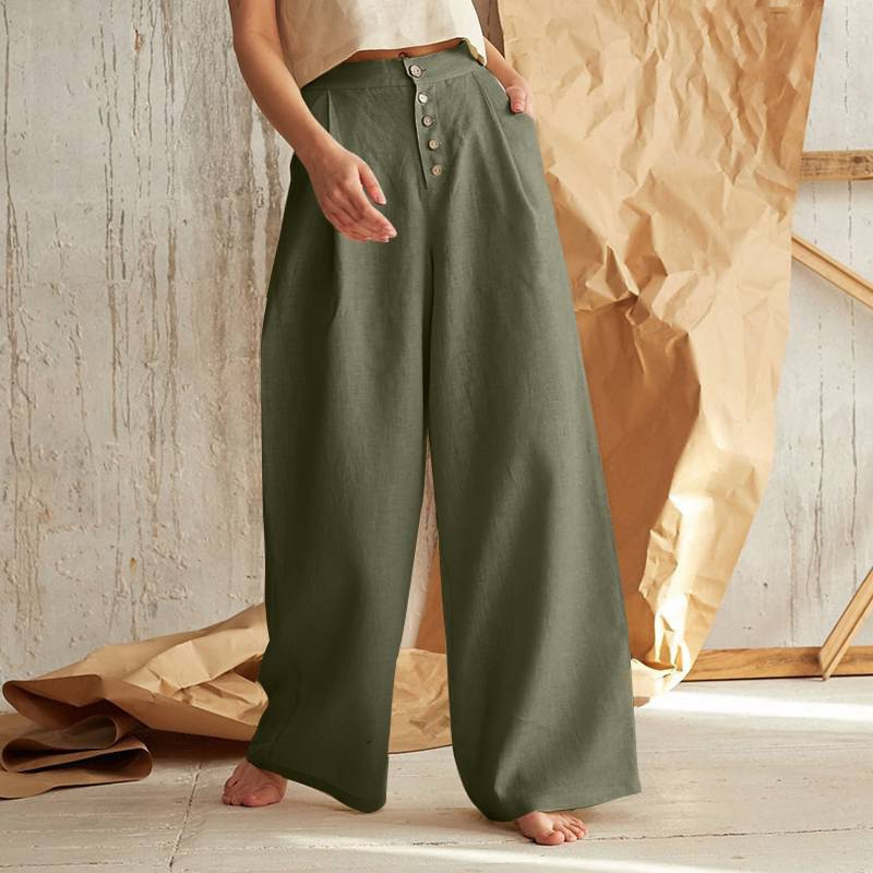 Women’s knit wide-leg elastic-waist trousers by Christine Brewer, loose pull-on style, soft fabric, relaxed fit, full-length pants