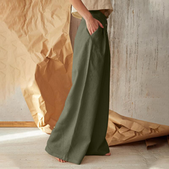 Women’s knit wide-leg elastic-waist trousers by Christine Brewer, loose pull-on pants with a relaxed fit and comfortable style.