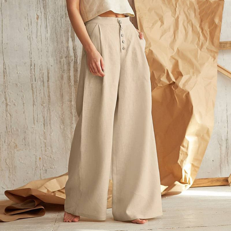 Christine Brewer women's knit wide-leg elastic-waist trousers with a loose pull-on style, shown in a relaxed fit on a model.