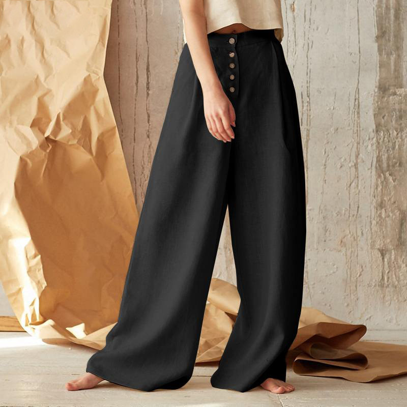 Christine Brewer women's knit wide-leg elastic-waist trousers with a loose pull-on style, shown in a relaxed fit.