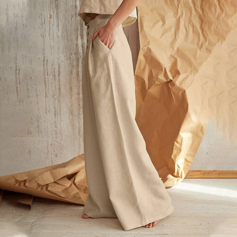 Women’s knit wide-leg elastic-waist trousers by Christine Brewer, loose pull-on pants with a relaxed fit and soft fabric.