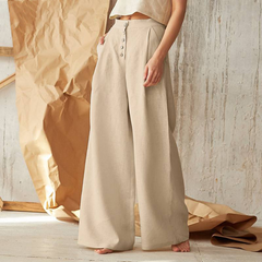 Christine Brewer women's knit wide-leg elastic-waist trousers with a loose pull-on style, shown in a relaxed fit.
