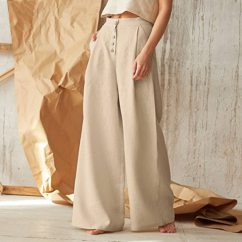 Christine Brewer women's knit wide-leg elastic-waist trousers with a loose pull-on style, shown in a relaxed fit.