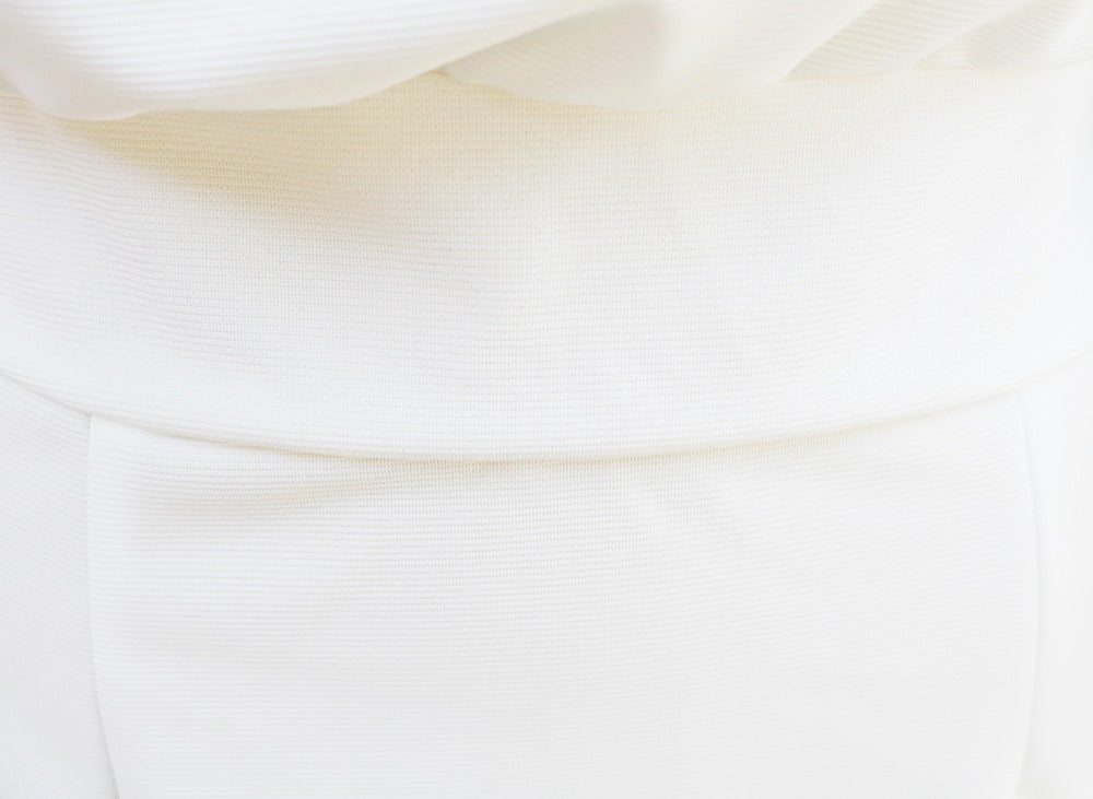 White batwing-sleeve waist-cinching dress for women by Christine Brewer, featuring a stylish design and elegant fit.