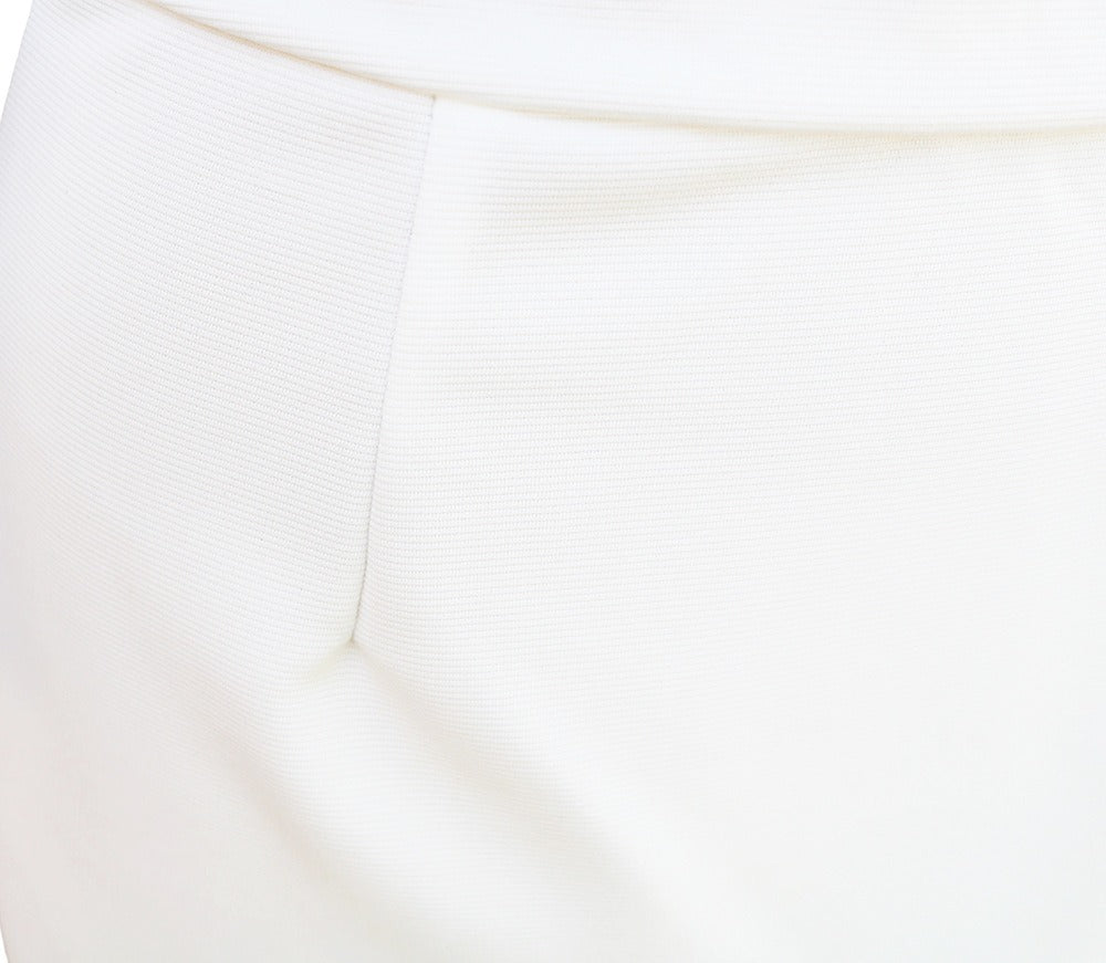 White batwing-sleeve waist-cinching dress for women by Christine Brewer, shown with flowing fabric and stylish silhouette.
