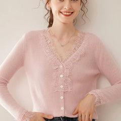 Elsa cashmere cardigan for women by Christine Brewer, showcasing a soft, cozy knit with a classic button-up design.