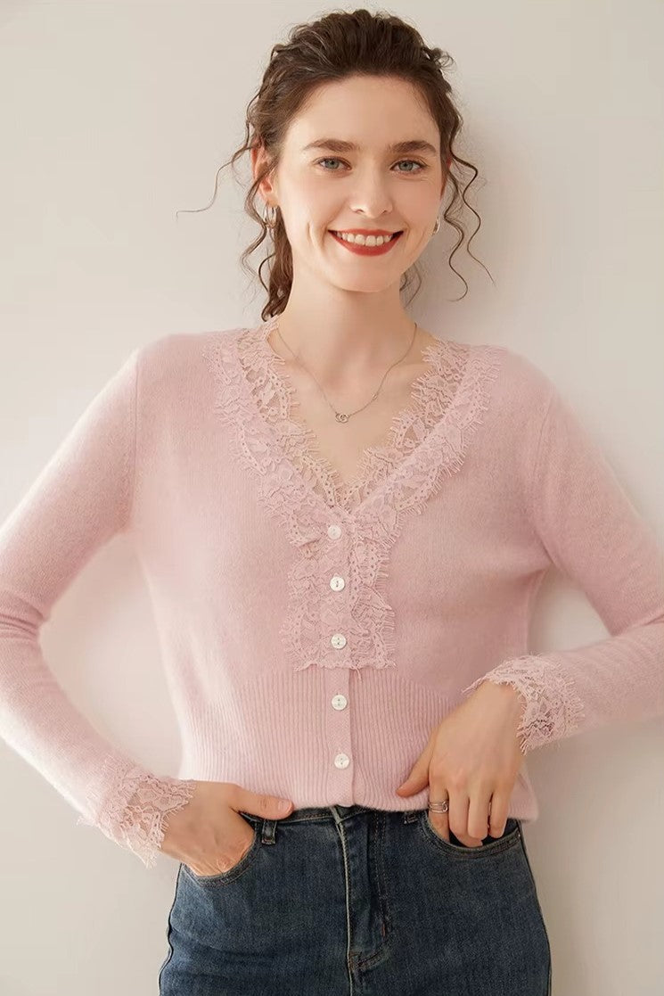 Elsa cashmere cardigan for women by Christine Brewer, showcasing a soft, cozy knit with a classic button-up design.