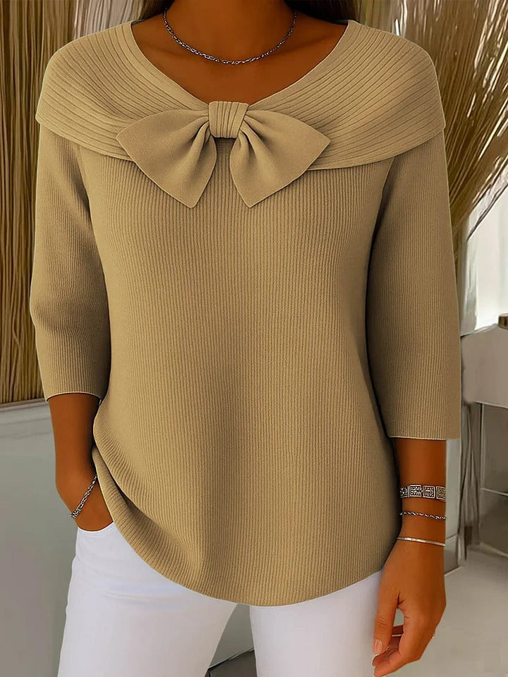 Christine Brewer Serena women's knit sweater in soft, cozy fabric, featuring a classic crewneck design and ribbed cuffs.