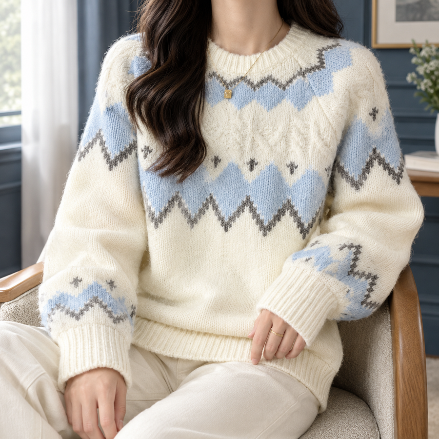 Zelda | Women's Fair Isle Sweater Nordic Crew Neck Knit Pullover Warm Winter Cozy