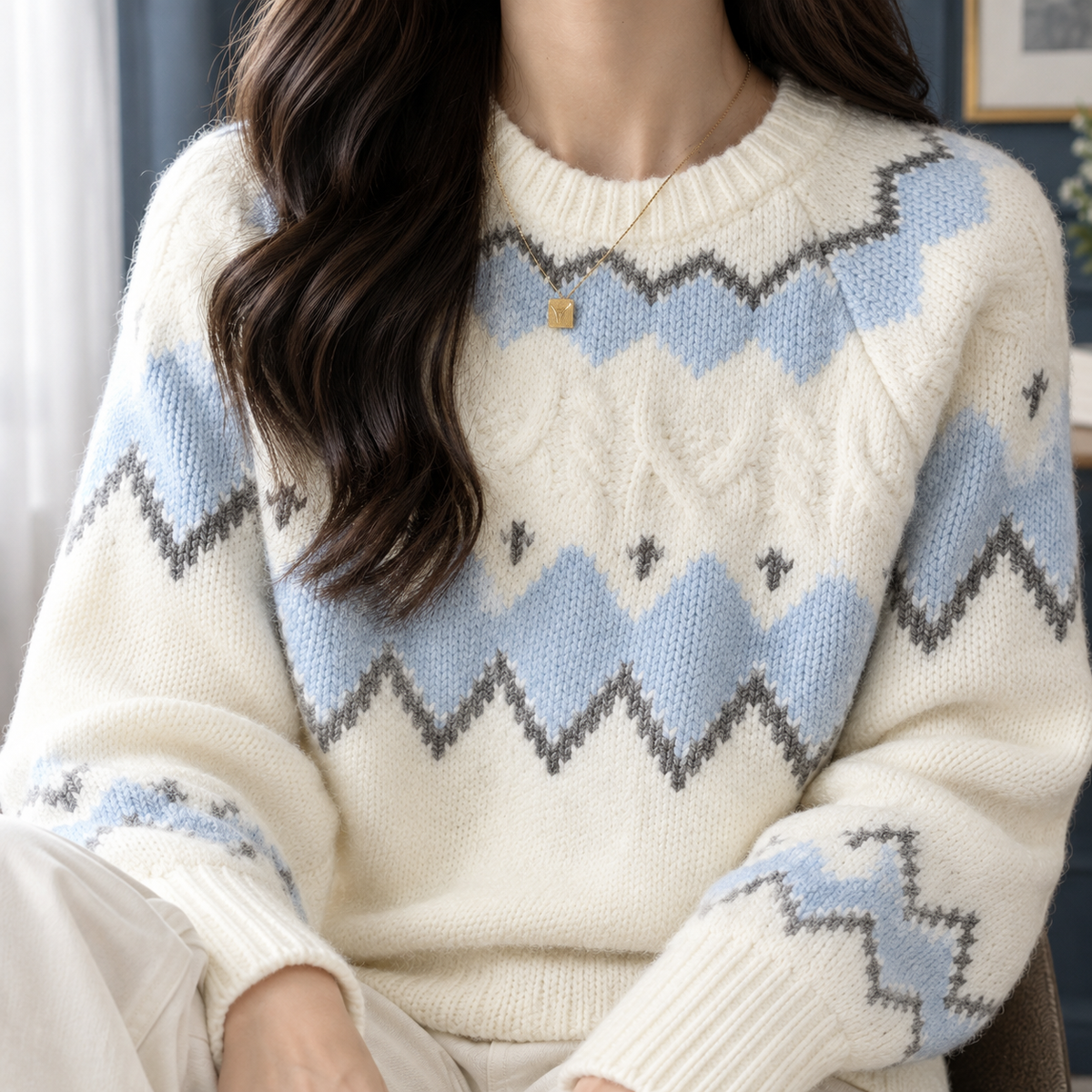 Zelda | Women's Fair Isle Sweater Nordic Crew Neck Knit Pullover Warm Winter Cozy