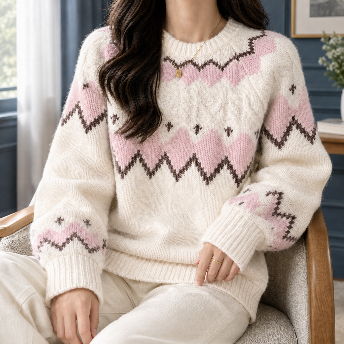 Zelda | Women's Fair Isle Sweater Nordic Crew Neck Knit Pullover Warm Winter Cozy